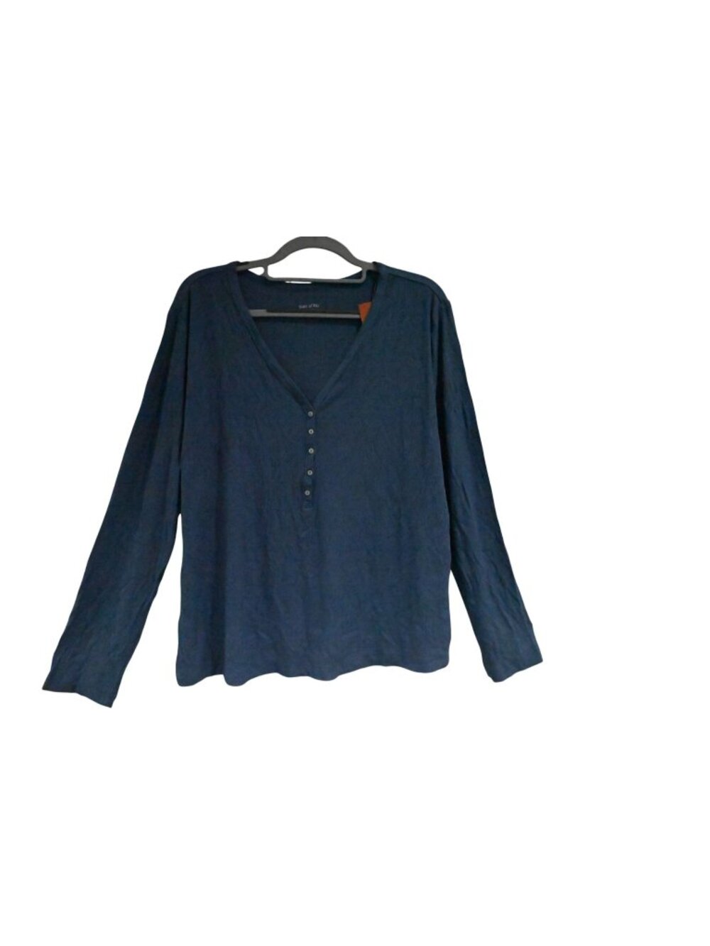 NWD State of Day Henley Top Long Sleeve V Neck Sz M Nightfall Blue Ribbed Knit